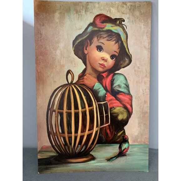 Gia Windle "Mardi Gras Boy" Big Eye Print Litho 1960s Art Treasures Inc. - Picture 1 of 4